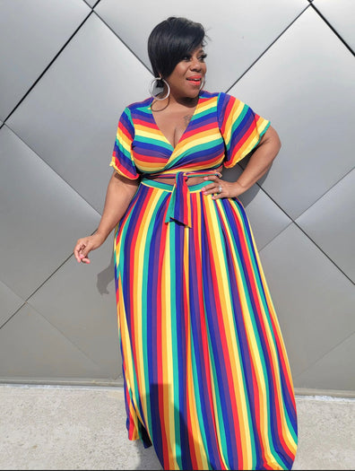 Rainbow Stripe Print Two Piece